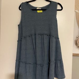 Blue waffle knit tiered peplum tank top